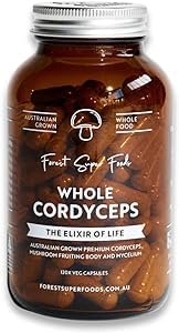 Full Spectrum Cordyceps Mushroom Capsules | 2400mg dosage | Grown in Australia + mycelium | 120 count | Cordyceps militaris by Forest Super Foods