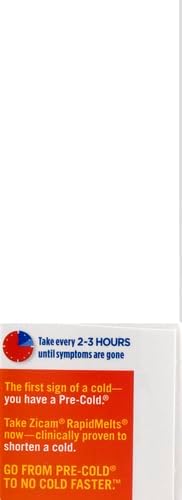 Zicam Ultra Cold Remedy Zinc Rapidmelts, Orange Cream Flavor, Homeopathic, Cold Shortening Medicine, Shortens Cold Duration, Sugar-Free, Dye-Free, 18 Count (Pack of 2)