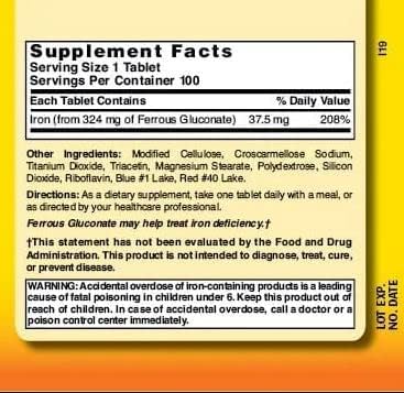 Nature`s Blend Ferrous Gluconate Tablets 324 mg, 100 Count (Pack of 2)