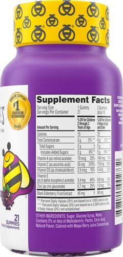 Zarbee's Elderberry Gummies for Kids with Vitamin C; Zinc & Elderberry; Daily Childrens Immune Support Vitamins Gummy for Children Ages 2 and Up; Natural Berry Flavor; 21 Count