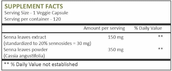 HERBAL HILLS Senna Capsules (alexandrina Senna) | 120 Capsules (500 mg) | Natural Laxative, Stool Softner, Constipation Relief