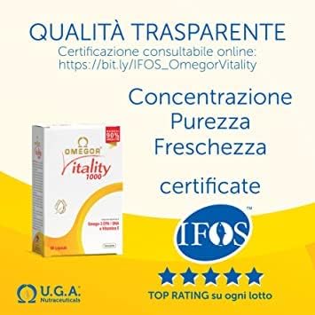 OMEGOR Omega 3 1000mg Fish Oil Capsules IFOS Certified Vitality 1000 DHA EPA Omega3 Supplement - No Fishy Aftertaste, Non-GMO (90 Softgels)