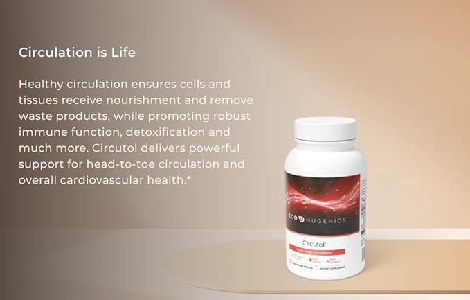 EcoNugenics Circutol Blood Pressure Supplement for Heart Support with Nattokinase, Hawthorn Extract, L-Carnitine, Salvia Root, Reishi, and Cordyceps Mushrooms - 60 Capsules