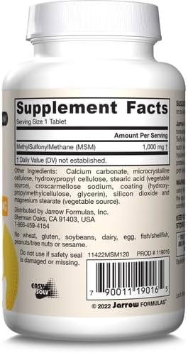 Jarrow Formulas® MSM Tablets, 1,000 mg, Methylsulfonylmethane, Joint Health Support, 120 Tablets , Up To 120 Servings