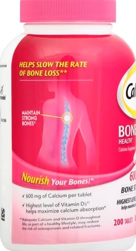 Caltrate 600 Plus D3 Calcium and Vitamin D Supplement Tablets, Bone Health Supplements for Adults - 200 Count