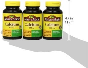 Nature Made Calcium 600 mg with Vitamin D3 for Immune Support, Tablets, 60 Count, helps support Bone Strength (Pack of 3)