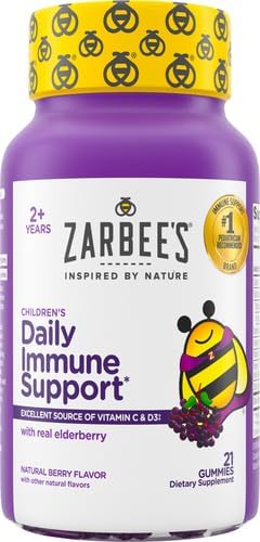 Zarbee's Elderberry Gummies for Kids with Vitamin C; Zinc & Elderberry; Daily Childrens Immune Support Vitamins Gummy for Children Ages 2 and Up; Natural Berry Flavor; 21 Count