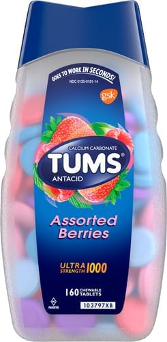 TUMS Ultra Strength Chewable Antacid Tablets for Heartburn Relief and Acid Indigestion Relief, Assorted Berries - 160 Count