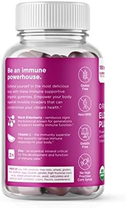 Hyland's Organic Elderberry Plus Gummies, Organic Black Elderberry with ZINC and Vitamin C, Immune Support Supplement for Adults, 60 Vegan Gummies (30 Days)