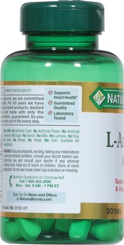 Nature's Bounty L-Arginine 1000mg for Supporting Blood Flow and Vascular Function – Non-GMO, Gluten Free, 50 Tablets (Pack of 2)