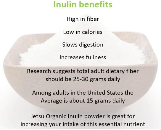 Jetsu Inulin Powder Organic Chicory Root (FOS) - Soluble Inulin Fiber Prebiotic Intestinal Support, Enhances Calcium Absorption, Stimulates Friendly Bacteria, Promotes Prebiotic Growth, 8oz