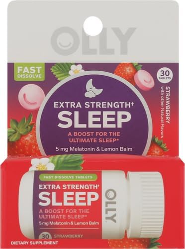 OLLY Extra Strength Sleep Fast Dissolve Tablets, 5mg Melatonin, Vegan, Strawberry - 30ct (Pack of 2)