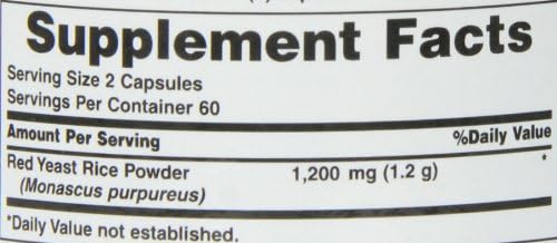 Nature's Bounty Red Yeast Rice Pills and Herbal Health Supplement, Dietary Additive, 600mg, 120 Capsules (Pack of 2)