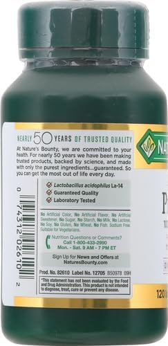 Nature's Bounty Lactobacillus Acidophilus Probiotic Supplement - Daily Probiotic for Women/Men Digestive Health, 120 Tablets