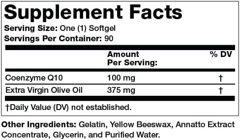 Olympian Labs Coenzyme Q10 100mg Softgels formulated with Extra Virgin Olive Oil, Heart Health Support, Cell Protection from Free Radicals