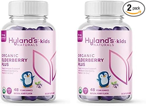 Hyland's Kids Organic Elderberry Plus Gummies, Organic Black Elderberry with ZINC and Vitamin C, Immune Support for Children, 48 Vegan Gummies (Pack of 2)