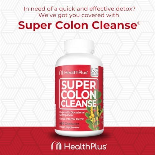 Health Plus Super Colon Cleanse 120 Day Supply of Gentle Gut Cleanse Detox, Psyllium Husk, Probiotics for Constipation Relief & Digestive Support, 480 Capsules