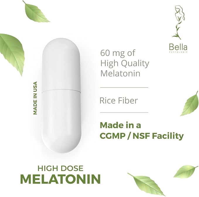 Melatonin Pure 60mg – High Potency Nighttime Sleep Aid for Deep Rest, Relaxation, Jet Lag & Stress Relief – Fast-Acting, Non-Habit Forming, Drug-Free, Made in USA (60 Capsules)