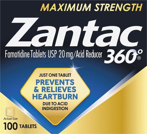 Zantac 360 Maximum Strength Tablets, 100 Count, Heartburn Prevention and Relief, 20 mg