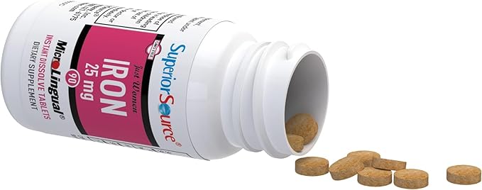 Superior Source Just Women - Iron 25 mg, (Ferrous Fumarate), Under The Tongue Quick Dissolve MicroLingual Tablets, 90 Count, Easily Absorbed, Assists Red Blood Cell Formation, Non-GMO