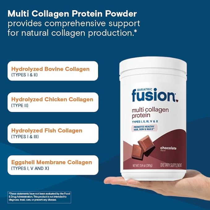 Bariatric Fusion Chocolate Multi Collagen Protein Powder | Hydrolyzed Collagen Peptides Powder Plus Joint Support Complex of MSM and Glucosamine | Type 2 | Dairy, Gluten & Soy Free | 30 Servings