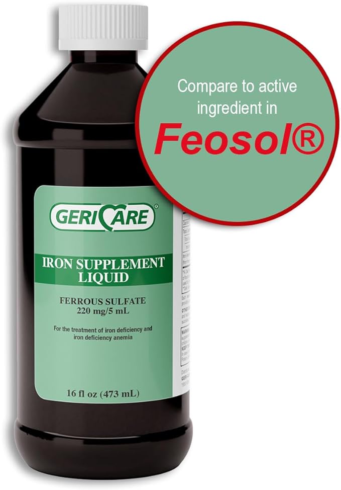 GeriCare 220 High Potency Liquid Iron Supplement | Liquid Iron for Adults | for Anemia and Iron Deficiency | 220mg of Iron Per 5mL Dose. (Pack of 1)