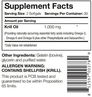 Captains Pure Antarctic Krill Oil Softgels | Omega 3 EPA, DHA with Astaxanthin & Phospholipids| No Additives or Chemicals | 1000mg per Serving, 60 Capsules, 2-Pack