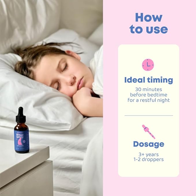 SleepBerry Liquid Melatonin for Kids - Natural Sleep Aid with Elderberry and Vitamin D - Boosts Immune System While They Sleep (1 Fl oz)