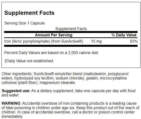 Swanson Sunactive Non-Irritating Iron 15 Milligrams 90 Capsules