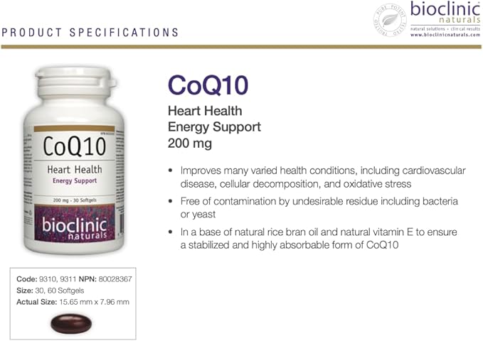 Bioclinic Naturals CoQ10 200 mg 30 gels