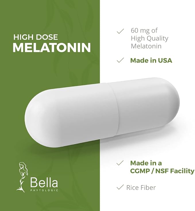 Melatonin Pure 60mg – High Potency Nighttime Sleep Aid for Deep Rest, Relaxation, Jet Lag & Stress Relief – Fast-Acting, Non-Habit Forming, Drug-Free, Made in USA (60 Capsules)