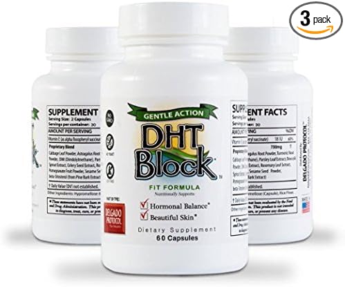 DHT Block (3 Pack - 180 Capsules Total) DHT Blocker Supplement for Skin, Acne, PCOS, Hair, and Hormonal Balance. DIM, Astragalus Root, Turmeric, Natural Ingredients. for Men and Women