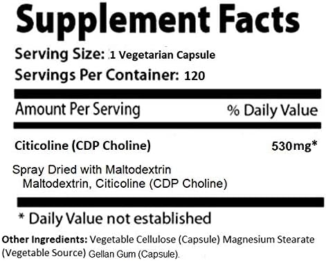 Absonutrix Citicoline CDP Choline 530mg, Nootropic Supplement, GMP Certified, Third-Party Tested, Easy to Swallow, 120 Veg caps, Improves Cognitive Skills, Supports Memory, Non-GMO, Made in USA