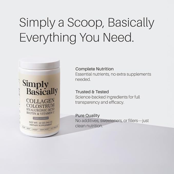 Collagen & Colostrum Powder Enhanced with Biotin, Hyaluronic Acid, Vitamin C | Grass-Fed | Immune & Gut Health Skin Hair Nails Supplement 30 Servings Powder