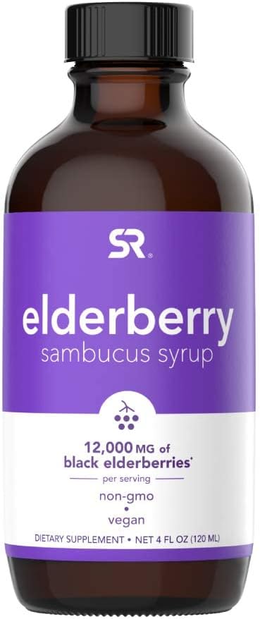 Elderberry Syrup for Adults & Kids Immune Support - High Flavonoid - Non-GMO, Vegan - Equivalent to 12,000mg of Black Elderberries per Serving (4oz Glass Bottle)