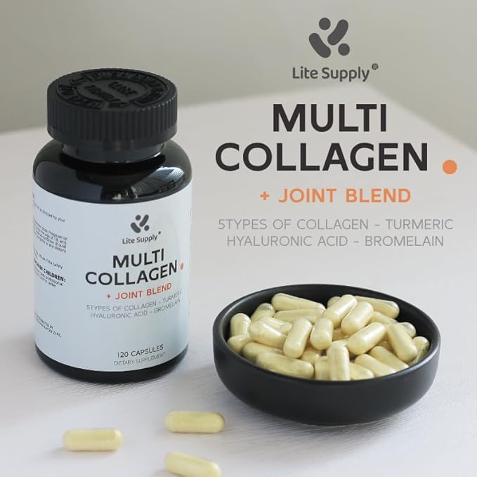 Multi Collagen Complex - 120 Capsules for Men and Women with Type I, II, III, V, X - Hydrolyzed Collagen Peptides, Turmeric Extract Ginger Extract Hyaluronic Acid for Bone and Joint Support Hair Skin