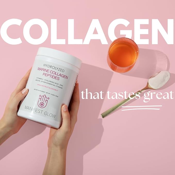 Marine Collagen Peptides - Dragon Fruit, Coconut Water, Pineapple - Vitamin C Hyaluronic Acid Copper Zinc Biotin Niacin D3 B-Complex - Hair Skin & Nails, 30 Servings