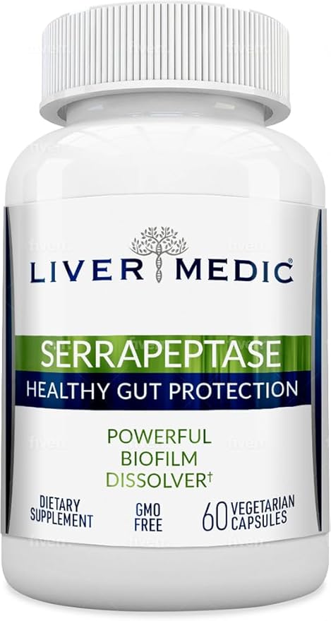 Serrapeptase Pure Digestive Enzymes (Enteric Coated) – Premium Healthy Gut Protection & Liver Support – Non-GMO, Vegan Liver Supplement for Gut Health. Digestive Enzymes & Tissue Support (60 Caps)