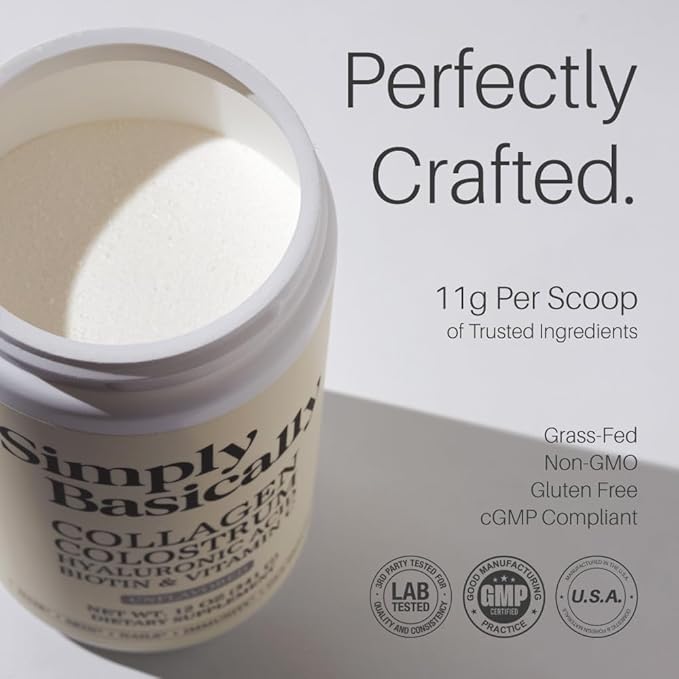 Collagen & Colostrum Powder Enhanced with Biotin, Hyaluronic Acid, Vitamin C | Grass-Fed | Immune & Gut Health Skin Hair Nails Supplement 30 Servings Powder