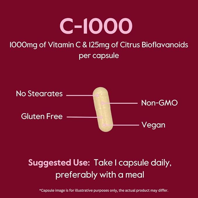 BESTVITE Vitamin C 1000mg (120 Vegetarian Capsules) with Citrus Bioflavinoids - No Stearates - Vegan - Non GMO - Gluten Free