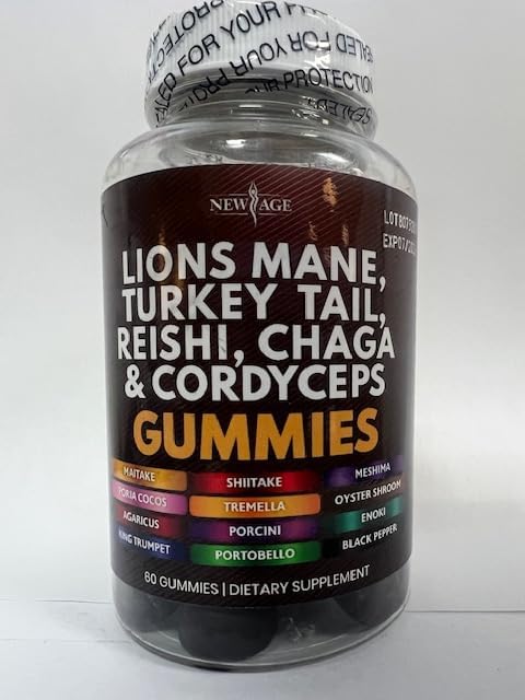 NEW AGE Mushroom Lion's Mane Supplement Gummies - Mushroom Supplement with Reishi, Cordyceps - 60 Count