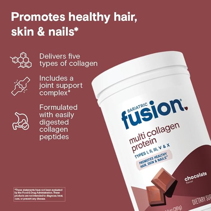 Bariatric Fusion Chocolate Multi Collagen Protein Powder | Hydrolyzed Collagen Peptides Powder Plus Joint Support Complex of MSM and Glucosamine | Type 2 | Dairy, Gluten & Soy Free | 30 Servings