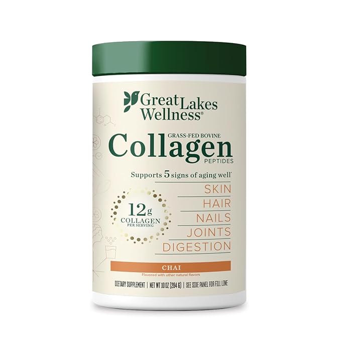 Great Lakes Wellness Collagen Peptides Powder for Skin, Hair, Nails, Joints & Digestion - Chai Flavored - Quick Dissolve Hydrolyzed, Non-GMO, Kosher - 10 oz