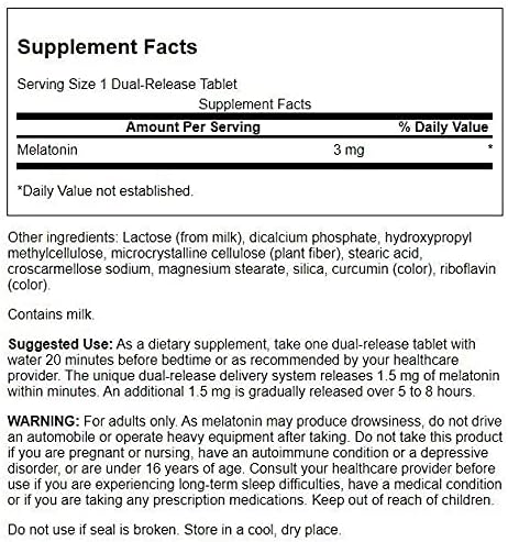 Swanson Dual-Release Melatonin - Sleep Schedule Supplement- (60 Tablets, 3mg Each)