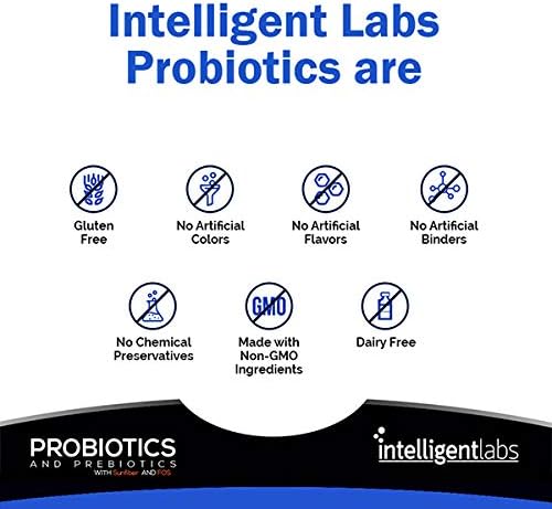 Intelligent Labs 50 Billion CFU Probiotic with Prebiotics, No Refrigeration Needed, with Sunfiber and FOS for 10x More Effectiveness, 60 Days Supply Per Bottle, Third-Party Verified for Purity