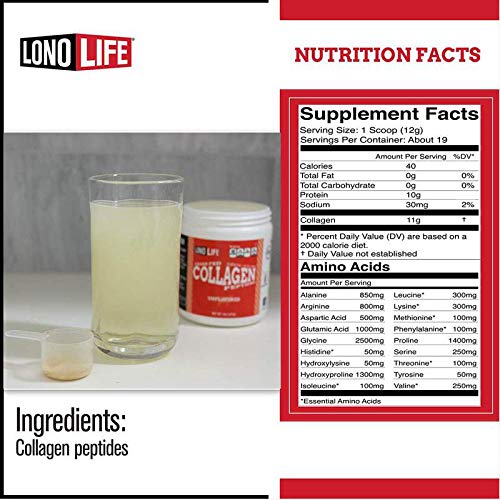LonoLife - Unflavored Collagen Peptides with 10g Protein, Paleo and Keto Friendly, 8-Ounce Bulk Container - Packaging May Vary