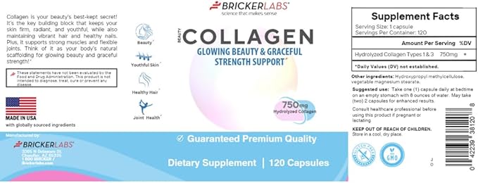 Collagen for Men & Women - Type I, III Hydrolized Collagen Supplement 750mg, 1 Collagen Capsule Daily - 120 Servings