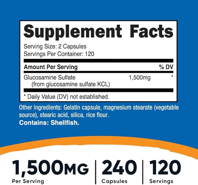 Nutricost Glucosamine Sulfate 1500mg, 240 Capsules - 750mg Per Capsule, Gluten Free, Non-GMO