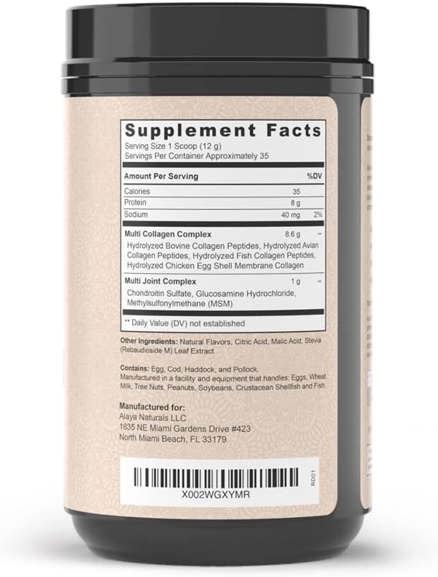 Alaya Multi Collagen Powder - Type I, II, III, V, X Hydrolyzed Collagen Peptides Protein Powder Supplement with MSM + GC (Raspberry Lemonade)