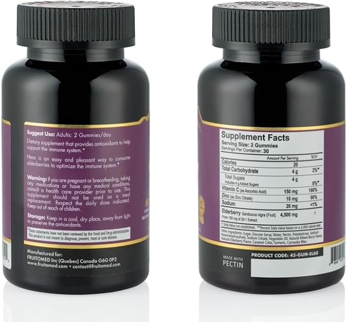 Immunia Elderberry Gummies. for Optimal Immune Support. Highly Concentrated of Elderberry (4,500 mg/2 Gummies). with Vitamin C & Zinc. Antioxidant. Gelatin-Free. Delicious. 60 Gummies